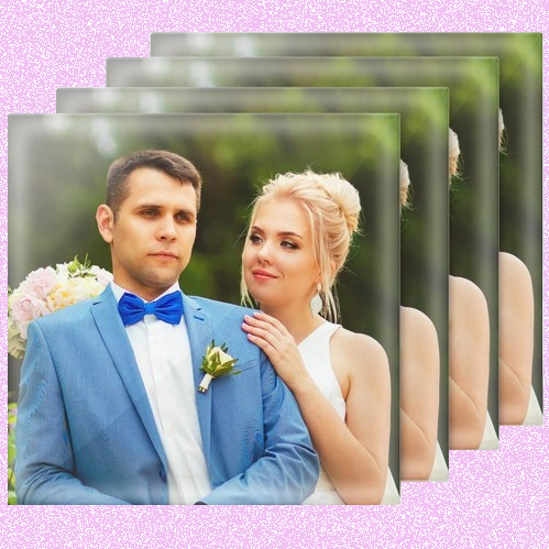 (image for) personalised 10cm square Glass photo drinks coasters